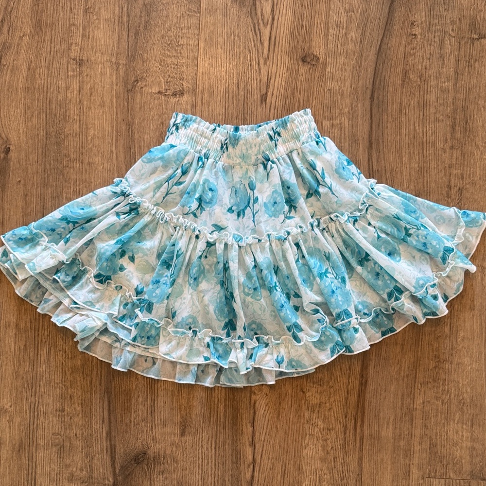 Girls Floral Blue Ruffle Skirt